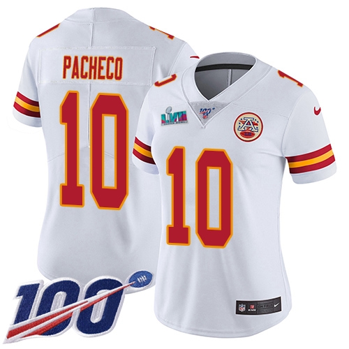 Chiefs #10 Isiah Pacheco White Super Bowl LVII Patch Women's Stitched 100th Season Vapor Limited Jersey cheap jerseys for sale - CheapJerseys.Shop
