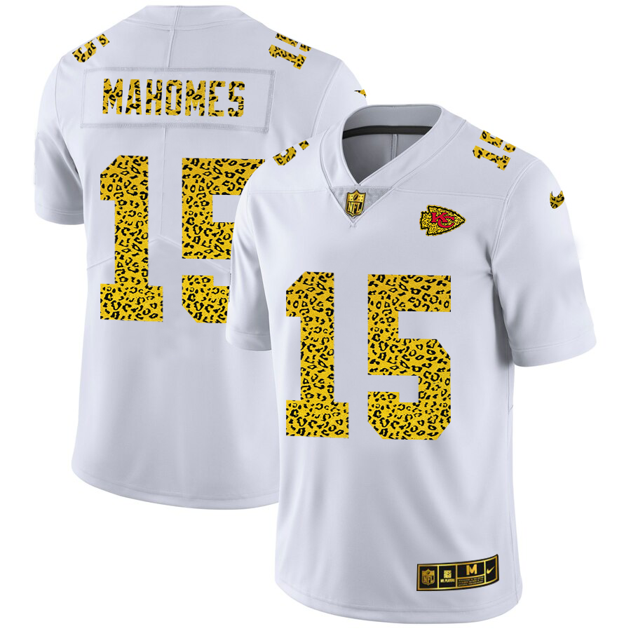 Kansas City Chiefs #15 Patrick Mahomes Men's Flocked Leopard Print Vapor Limited Jersey White cheap jerseys for sale - CheapJerseys.Shop
