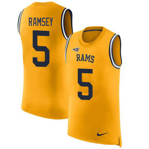 Rams #5 Jalen Ramsey Gold Men's Stitched Limited Rush Tank Top Jersey cheap jerseys for sale - CheapJerseys.Shop