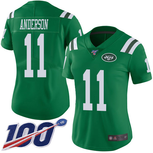 New York Jets #11 Robby Anderson Green Women's Stitched Limited Rush 100th Season Jersey Womens cheap jerseys for sale - CheapJerseys.Shop