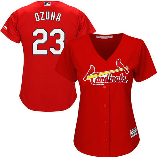 St.Louis Cardinals #23 Marcell Ozuna Red Alternate Women's Stitched Jersey Womens cheap jerseys for sale - CheapJerseys.Shop