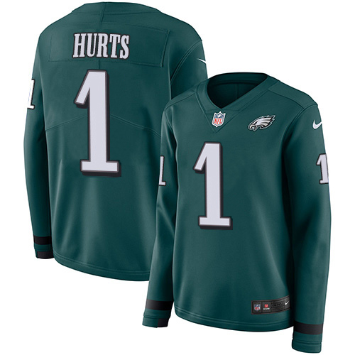 Eagles #1 Jalen Hurts Green Team Color Women's Stitched Limited Therma Long Sleeve Jersey cheap jerseys for sale - CheapJerseys.Shop