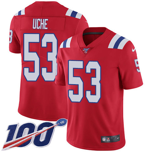 New England Patriots #53 Josh Uche Red Alternate Men's Stitched 100th Season Vapor Untouchable Limited Jersey Men's cheap jerseys for sale - CheapJerseys.Shop