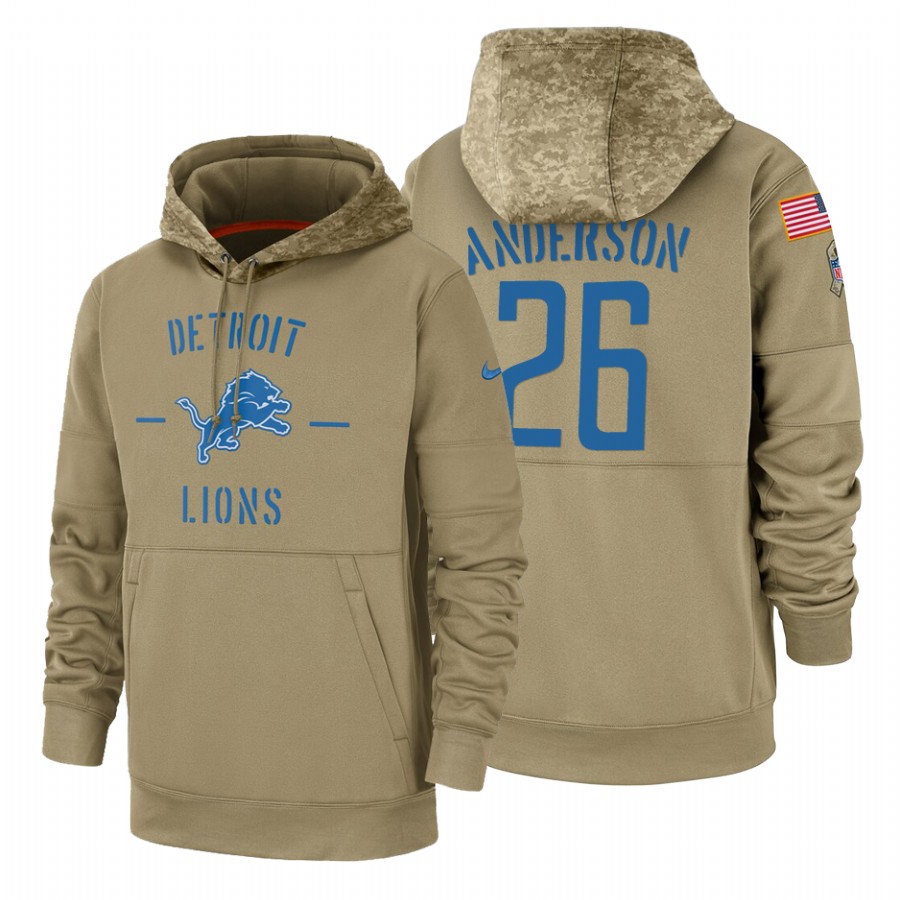 Detroit Lions #26 C.J. Anderson Tan 2019 Salute To Service Name & Number Sideline Therma Pullover Hoodie cheap jerseys for sale - CheapJerseys.Shop