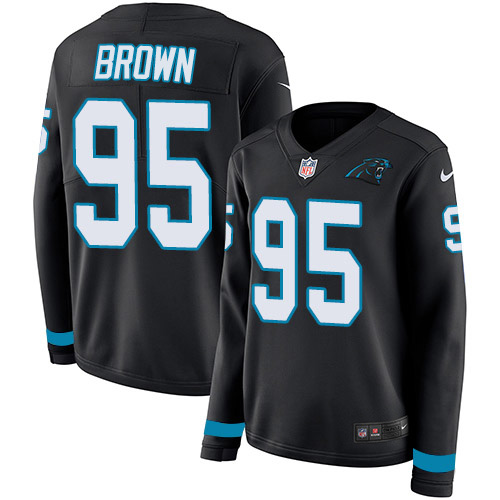 Carolina Panthers #95 Derrick Brown Black Team Color Women's Stitched Limited Therma Long Sleeve Jersey Womens cheap jerseys for sale - CheapJerseys.Shop