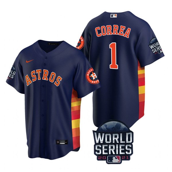 Houston Astros #1 Carlos Correa Men's 150th Anniversary 2021 World Series Game Jersey - Navy cheap jerseys for sale - CheapJerseys.Shop