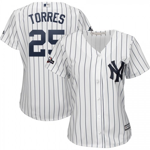 New York New York Yankees #25 Gleyber Torres Majestic Women's 2019 Postseason Official Cool Base Player Jersey White Navy Womens cheap jerseys for sale - CheapJerseys.Shop
