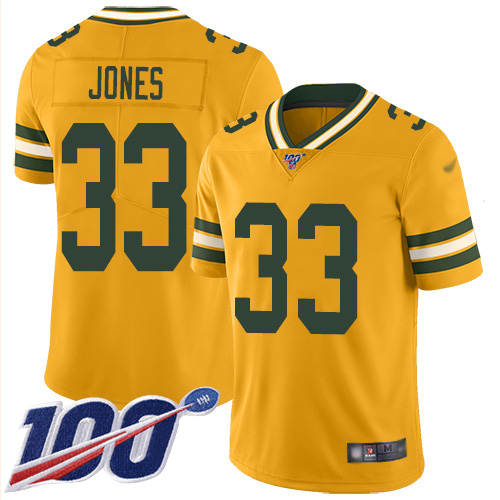 Packers #33 Aaron Jones Gold Men's Stitched Limited Inverted Legend 100th Season Jersey cheap jerseys for sale - CheapJerseys.Shop