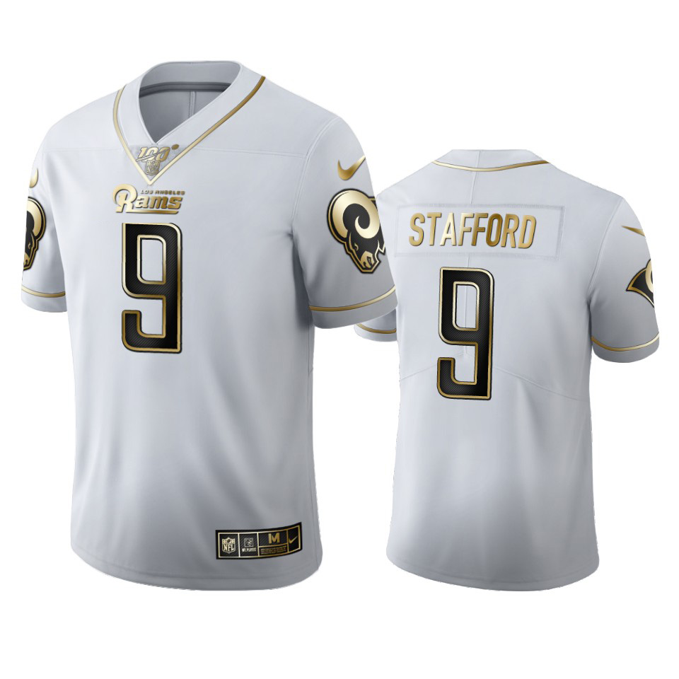 Los Angeles Rams #9 Matthew Stafford Men's White Golden Edition Vapor Limited 100 Jersey cheap jerseys for sale - CheapJerseys.Shop