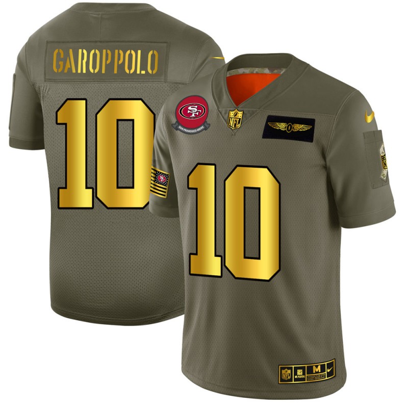 San Francisco 49ers #10 Jimmy Garoppolo Men's Olive Gold 2019 Salute To Service Limited Jersey cheap jerseys for sale - CheapJerseys.Shop