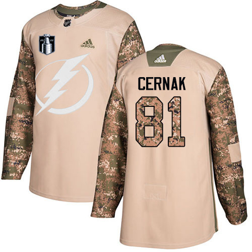 Tampa Bay Lightning #81 Erik Cernak Camo Authentic 2022 Stanley Cup Final Patch Youth Veterans Day Stitched Jersey Youth cheap jerseys for sale - CheapJerseys.Shop