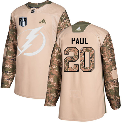 Tampa Bay Lightning #20 Nicholas Paul Camo Authentic 2022 Stanley Cup Final Patch Veterans Day Stitched Jersey Men's cheap jerseys for sale - CheapJerseys.Shop