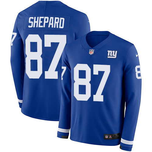 New York Giants #87 Sterling Shepard Royal Blue Team Color Men's Stitched Limited Therma Long Sleeve Jersey Men's cheap jerseys for sale - CheapJerseys.Shop