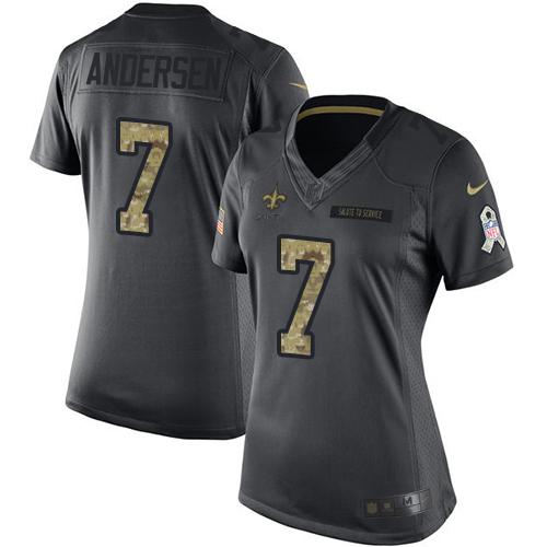 New Orleans Saints #7 Morten Andersen Black Women's Stitched Limited 2016 Salute to Service Jersey Womens cheap jerseys for sale - CheapJerseys.Shop