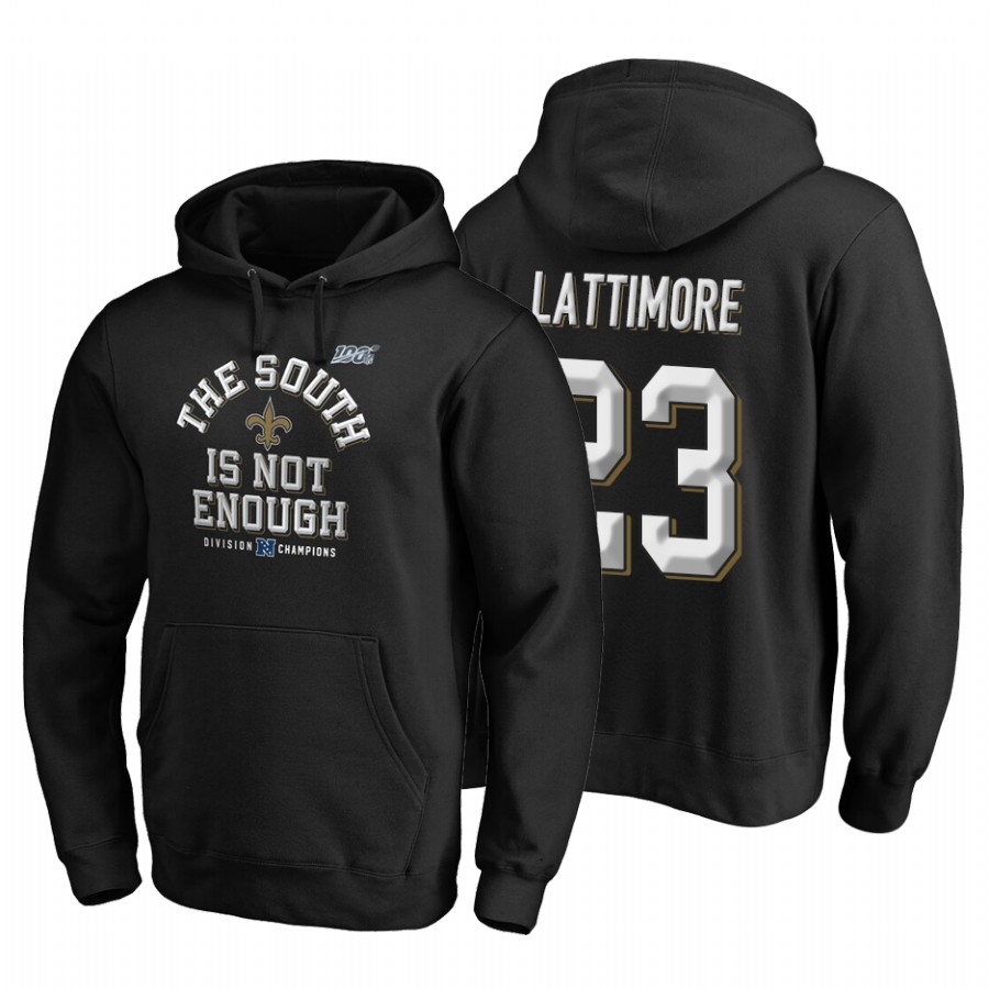 New Orleans Saints #23 Marshon Lattimore 2019 NFC South Division Champions Black Cover Two Hoodie cheap jerseys for sale - CheapJerseys.Shop