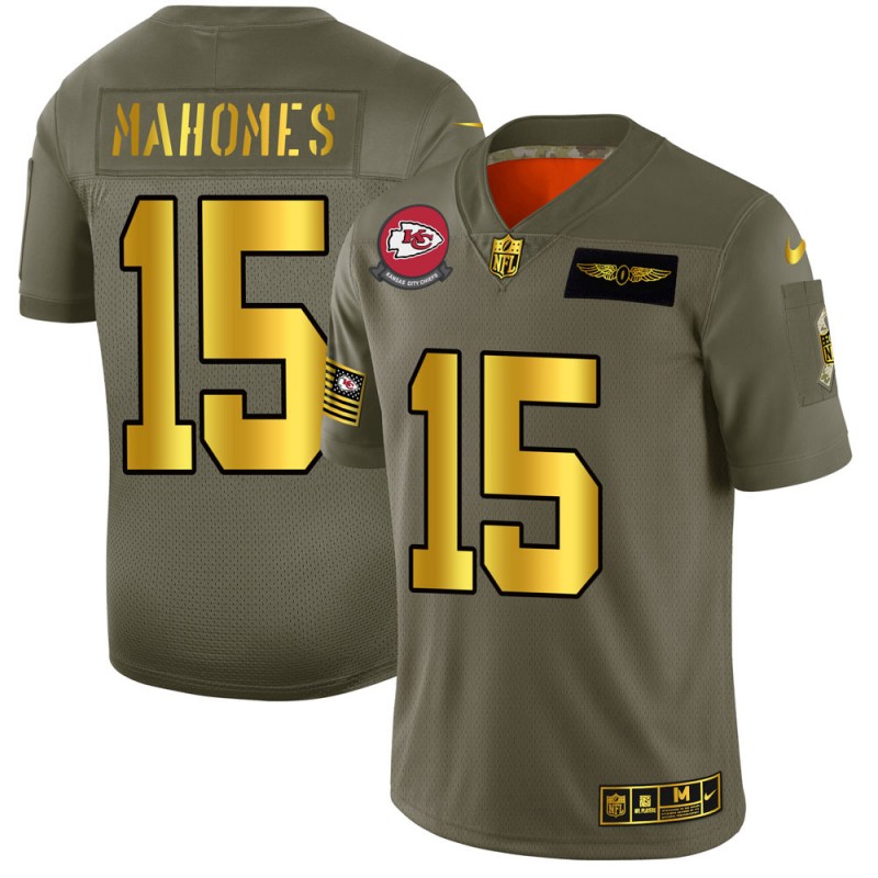 Kansas City Chiefs #15 Patrick Mahomes Men's Olive Gold 2019 Salute To Service Limited Jersey cheap jerseys for sale - CheapJerseys.Shop