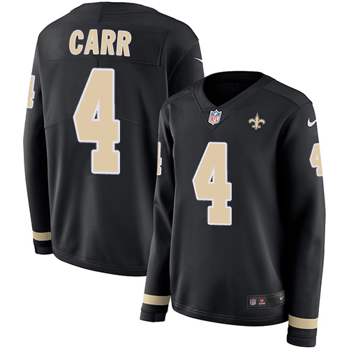 Saints #4 Derek Carr Black Team Color Women's Stitched Limited Therma Long Sleeve Jersey cheap jerseys for sale - CheapJerseys.Shop