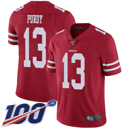 49ers #13 Brock Purdy Red Team Color Men's Stitched 100th Season Vapor Limited Jersey cheap jerseys for sale - CheapJerseys.Shop