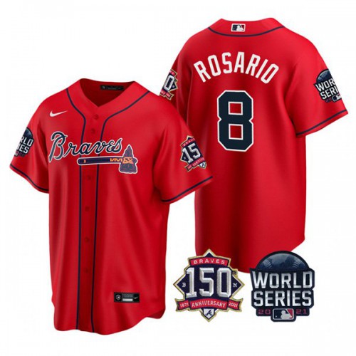 Atlanta Atlanta Braves #8 Eddie Rosario 150th Anniversary 2021 World Series Youth Jersey - Red Youth cheap jerseys for sale - CheapJerseys.Shop