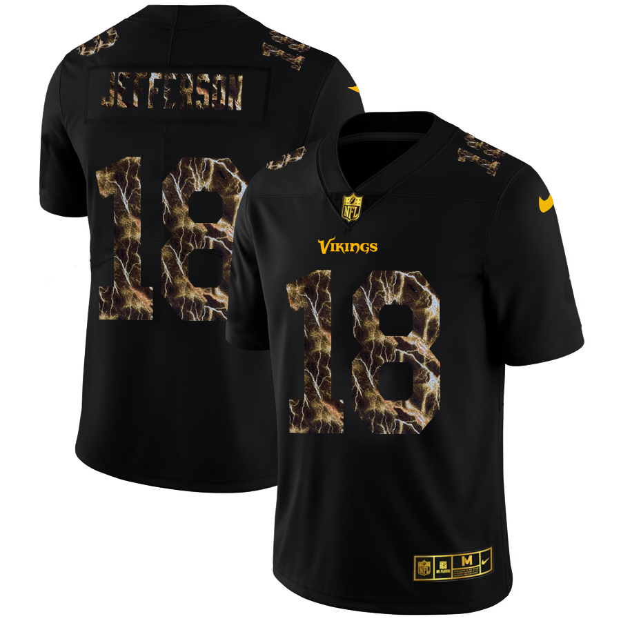Minnesota Vikings #18 Justin Jefferson Men's Black Flocked Lightning Vapor Limited Jersey cheap jerseys for sale - CheapJerseys.Shop
