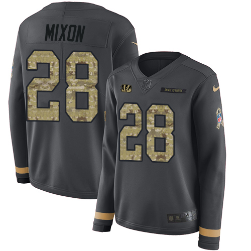 Bengals #28 Joe Mixon Anthracite Salute To Service Women's Stitched Limited Therma Long Sleeve Jersey cheap jerseys for sale - CheapJerseys.Shop
