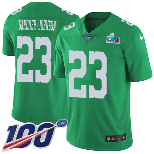 Eagles #23 C.J. Gardner-Johnson Green Super Bowl LVII Patch Youth Stitched Limited Rush 100th Season Jersey cheap jerseys for sale - CheapJerseys.Shop