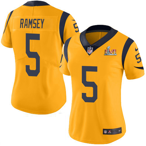 Rams #5 Jalen Ramsey Gold Super Bowl LIII Bound Women's Stitched Limited Rush Jersey cheap jerseys for sale - CheapJerseys.Shop