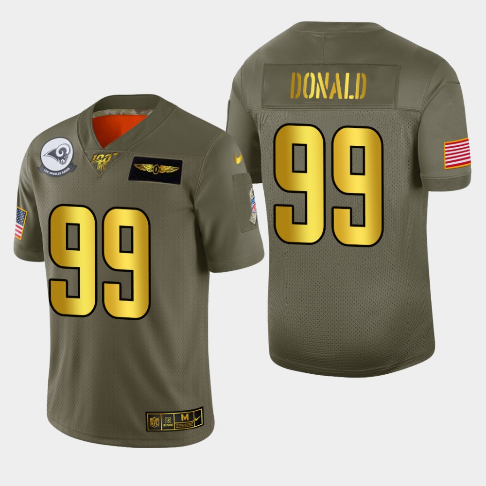 Rams #99 Aaron Donald Men's Olive Gold 2019 Salute To Service 100 Limited Jersey cheap jerseys for sale - CheapJerseys.Shop