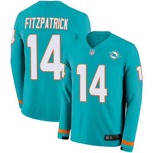 Miami Dolphins #14 Ryan Fitzpatrick Aqua Green Team Color Men's Stitched Limited Therma Long Sleeve Jersey Men's cheap jerseys for sale - CheapJerseys.Shop