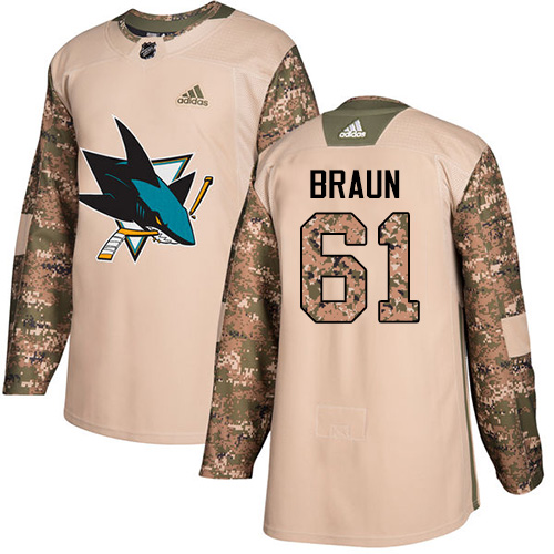 San Jose Sharks #61 Justin Braun Camo Authentic 2017 Veterans Day Stitched Jersey Men's cheap jerseys for sale - CheapJerseys.Shop
