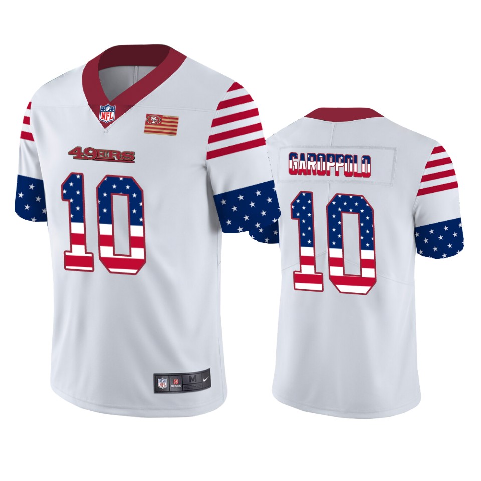 San Francisco 49ers #10 Jimmy Garoppolo White Men's Team Logo USA Flag Vapor Untouchable Limited Jersey cheap jerseys for sale - CheapJerseys.Shop
