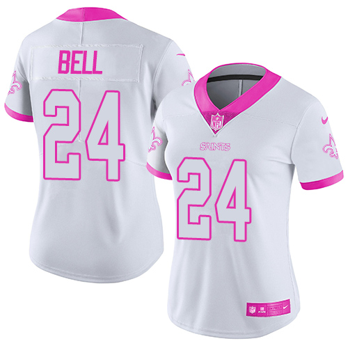 New Orleans Saints #24 Vonn Bell White/Pink Women's Stitched Limited Rush Fashion Jersey Womens cheap jerseys for sale - CheapJerseys.Shop
