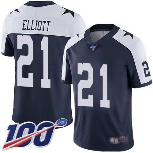Cowboys #21 Ezekiel Elliott Navy Blue Thanksgiving Men's Stitched 100th Season Vapor Throwback Limited Jersey cheap jerseys for sale - CheapJerseys.Shop