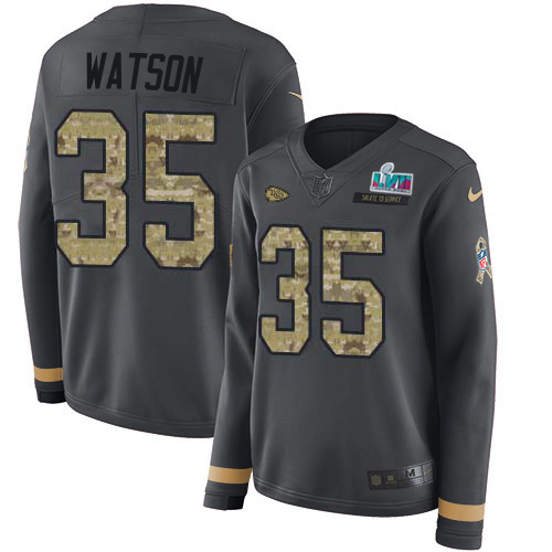 Chiefs #35 Jaylen Watson Anthracite Salute To Service Super Bowl LVII Patch Women's Stitched Limited Therma Long Sleeve Jersey cheap jerseys for sale - CheapJerseys.Shop