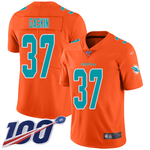 Miami Dolphins #37 Myles Gaskin Orange Men's Stitched Limited Inverted Legend 100th Season Jersey Men's cheap jerseys for sale - CheapJerseys.Shop