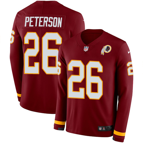 Washington Commanders #26 Adrian Peterson Burgundy Red Team Color Men's Stitched Limited Therma Long Sleeve Jersey Men's cheap jerseys for sale - CheapJerseys.Shop