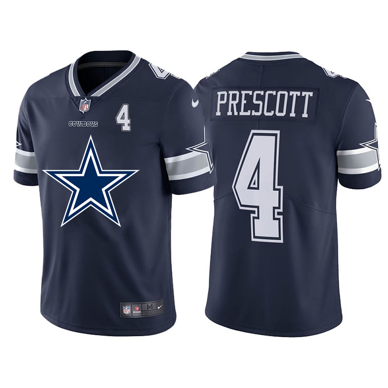 Dallas Cowboys #4 Dak Prescott Navy Blue Men's Big Team Logo Player Vapor Limited Jersey cheap jerseys for sale - CheapJerseys.Shop