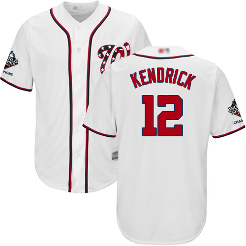 Washington Nationals #12 Howie Kendrick White Cool Base 2019 World Series Champions Stitched Jersey Men's cheap jerseys for sale - CheapJerseys.Shop