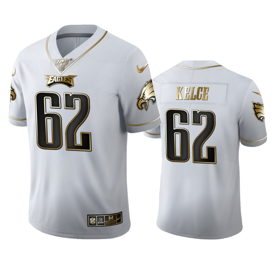 Philadelphia Eagles #62 Jason Kelce Men's White Golden Edition Vapor Limited 100 Jersey cheap jerseys for sale - CheapJerseys.Shop