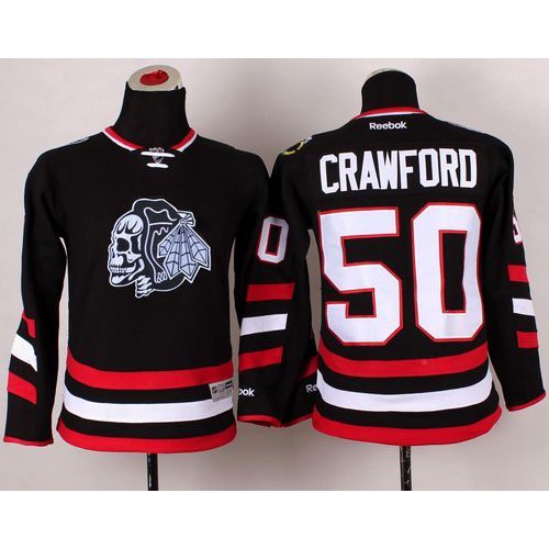 Chicago Blackhawks #50 Corey Crawford Black(White Skull) 2014 Stadium Series Stitched Youth Jersey Youth cheap jerseys for sale - CheapJerseys.Shop