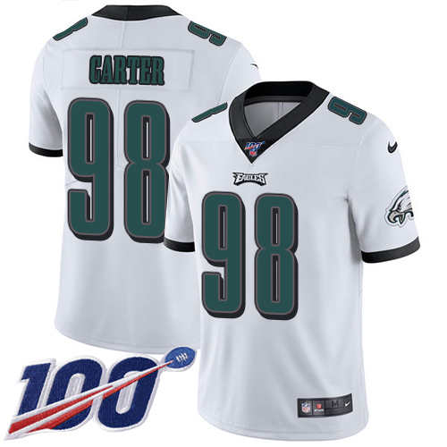 Eagles #98 Jalen Carter White Men's Stitched 100th Season Vapor Untouchable Limited Jersey cheap jerseys for sale - CheapJerseys.Shop