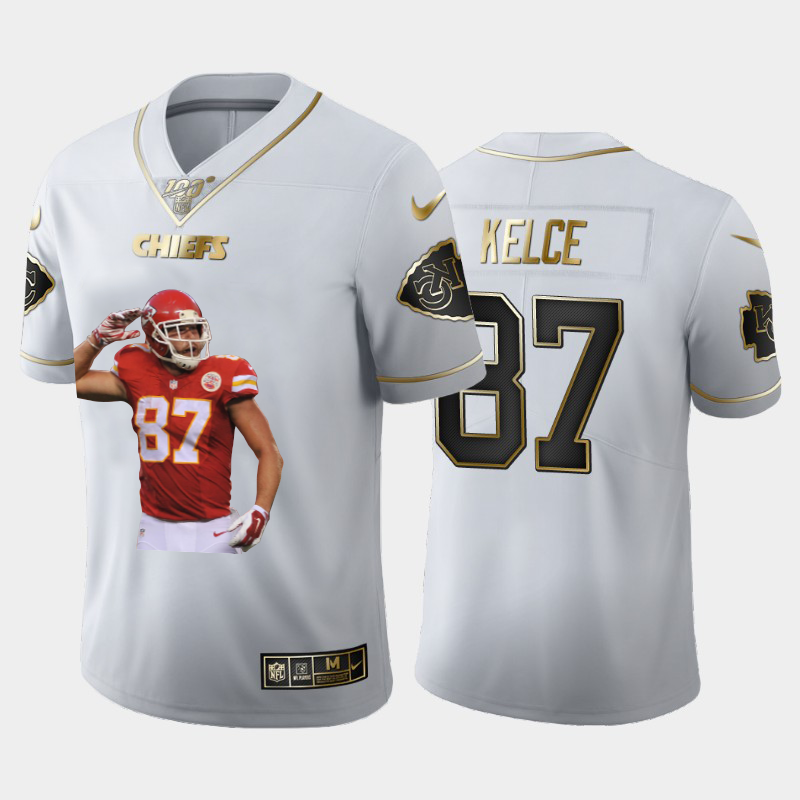 Kansas City Chiefs #87 Travis Kelce Team Hero 8 Vapor Limited 100 Jersey White Golden cheap jerseys for sale - CheapJerseys.Shop