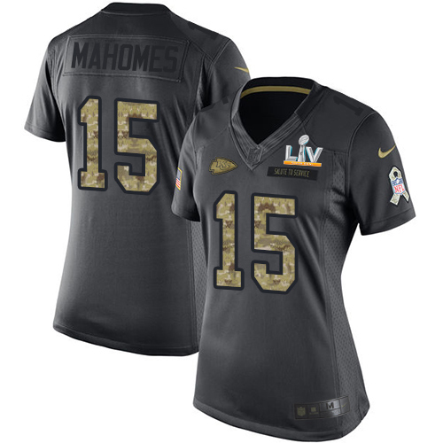 Chiefs #15 Patrick Mahomes Black Women's Super Bowl LV Bound Stitched Limited 2016 Salute To Service Jersey cheap jerseys for sale - CheapJerseys.Shop