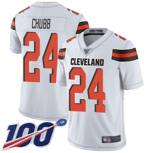 Browns #24 Nick Chubb White Men's Stitched 100th Season Vapor Limited Jersey cheap jerseys for sale - CheapJerseys.Shop