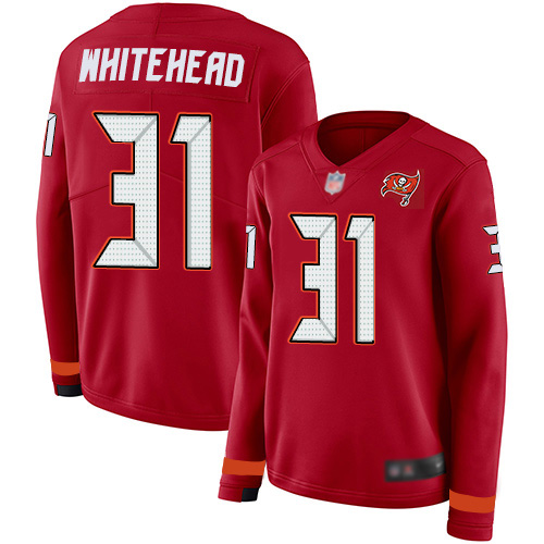 Tampa Bay Buccaneers #31 Jordan Whitehead Red Team Color Women's Stitched Limited Therma Long Sleeve Jersey Womens cheap jerseys for sale - CheapJerseys.Shop