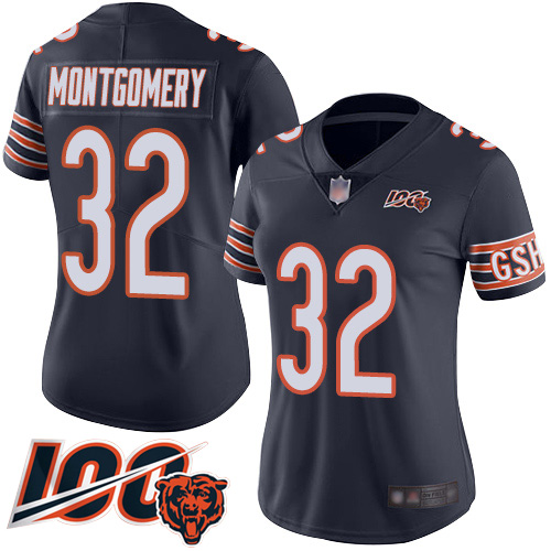 Chicago Bears #32 David Montgomery Navy Blue Team Color Women's Stitched 100th Season Vapor Limited Jersey Womens cheap jerseys for sale - CheapJerseys.Shop