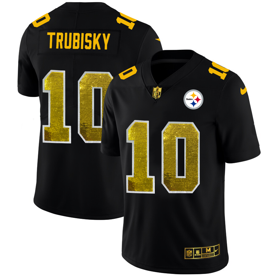 Pittsburgh Steelers #10 Mitchell Trubisky Men's Black Golden Sequin Vapor Limited Jersey cheap jerseys for sale - CheapJerseys.Shop