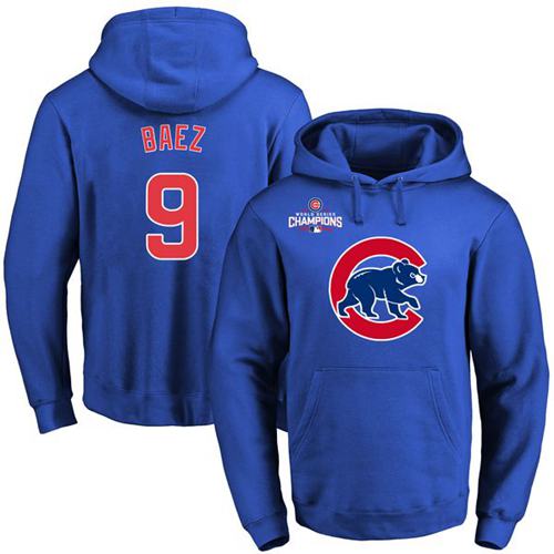 Cubs #9 Javier Baez Blue 2016 World Series Champions Primary Logo Pullover Hoodie cheap jerseys for sale - CheapJerseys.Shop