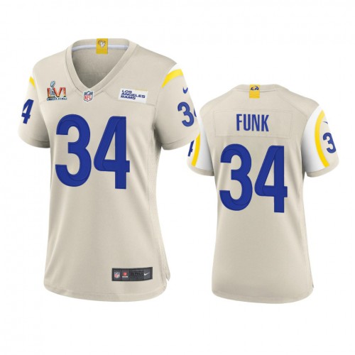 Los Angeles Los Angeles Rams #34 Jake Funk Women's Super Bowl LVI Patch Game Jersey - Bone Womens cheap jerseys for sale - CheapJerseys.Shop
