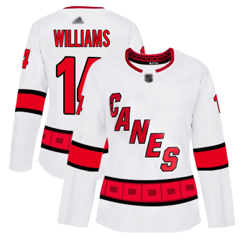 Carolina Hurricanes #14 Justin Williams White Road Authentic Women's Stitched Jersey Womens cheap jerseys for sale - CheapJerseys.Shop